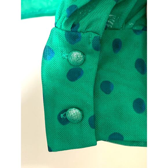 525 America Kelly Green Polka Dot Micro Mesh Blouse Top w tie Neck sz L - Picture 11 of 11